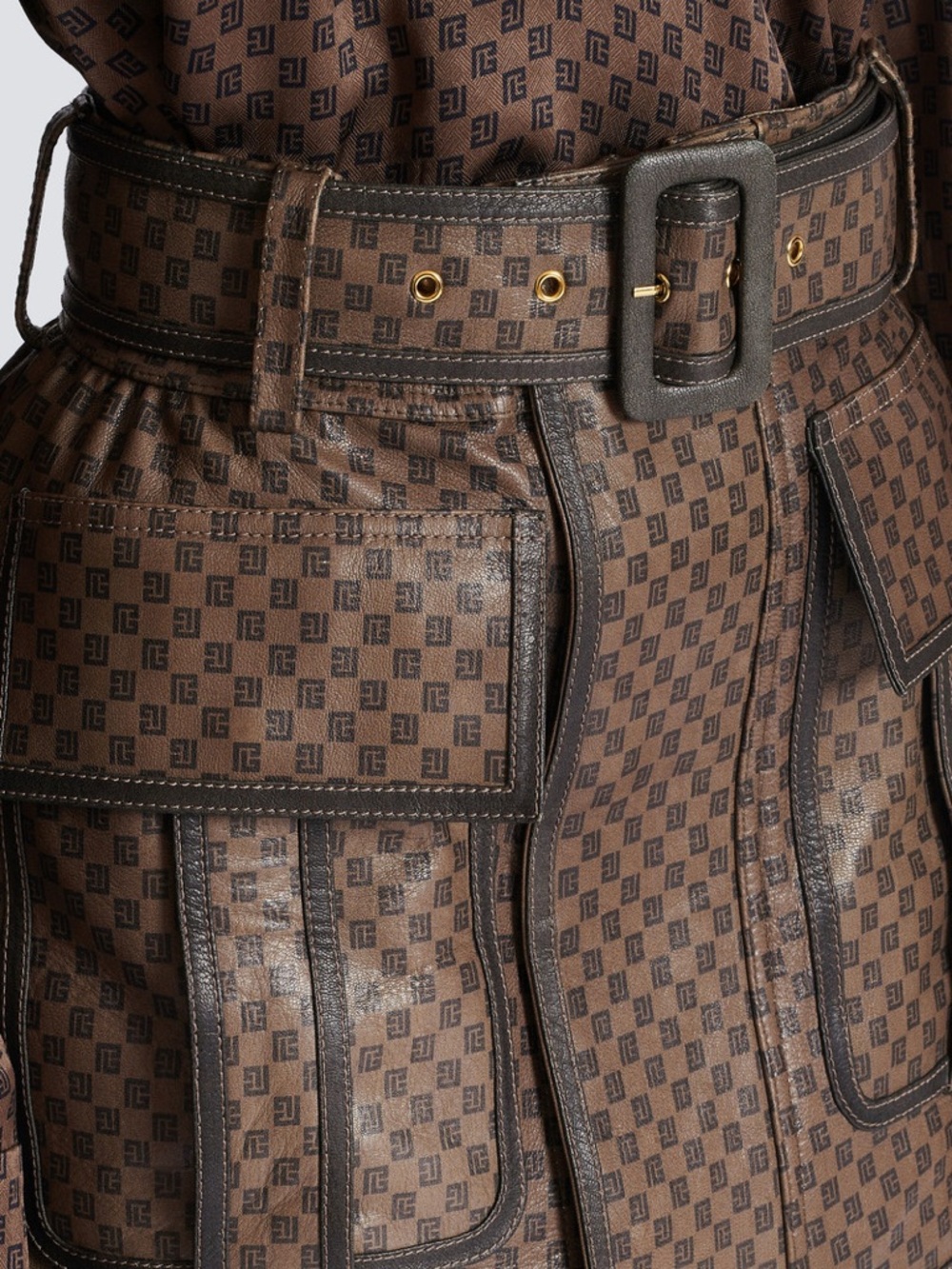 Balmain Leather Monogram Mini Skirt - Picture 6 of 12